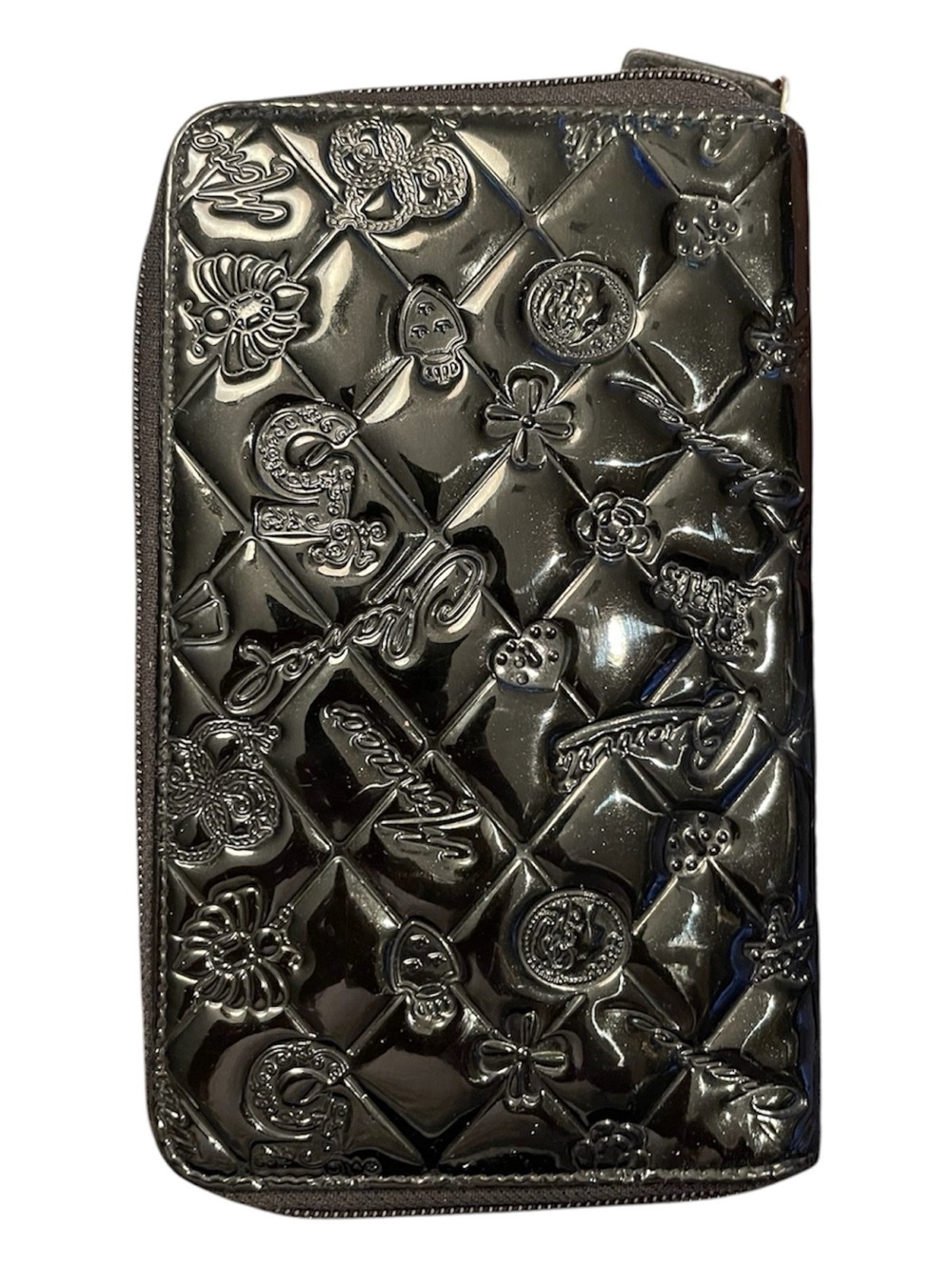 CHANEL Lucky Charm Black Patent Leather Zip Wallet